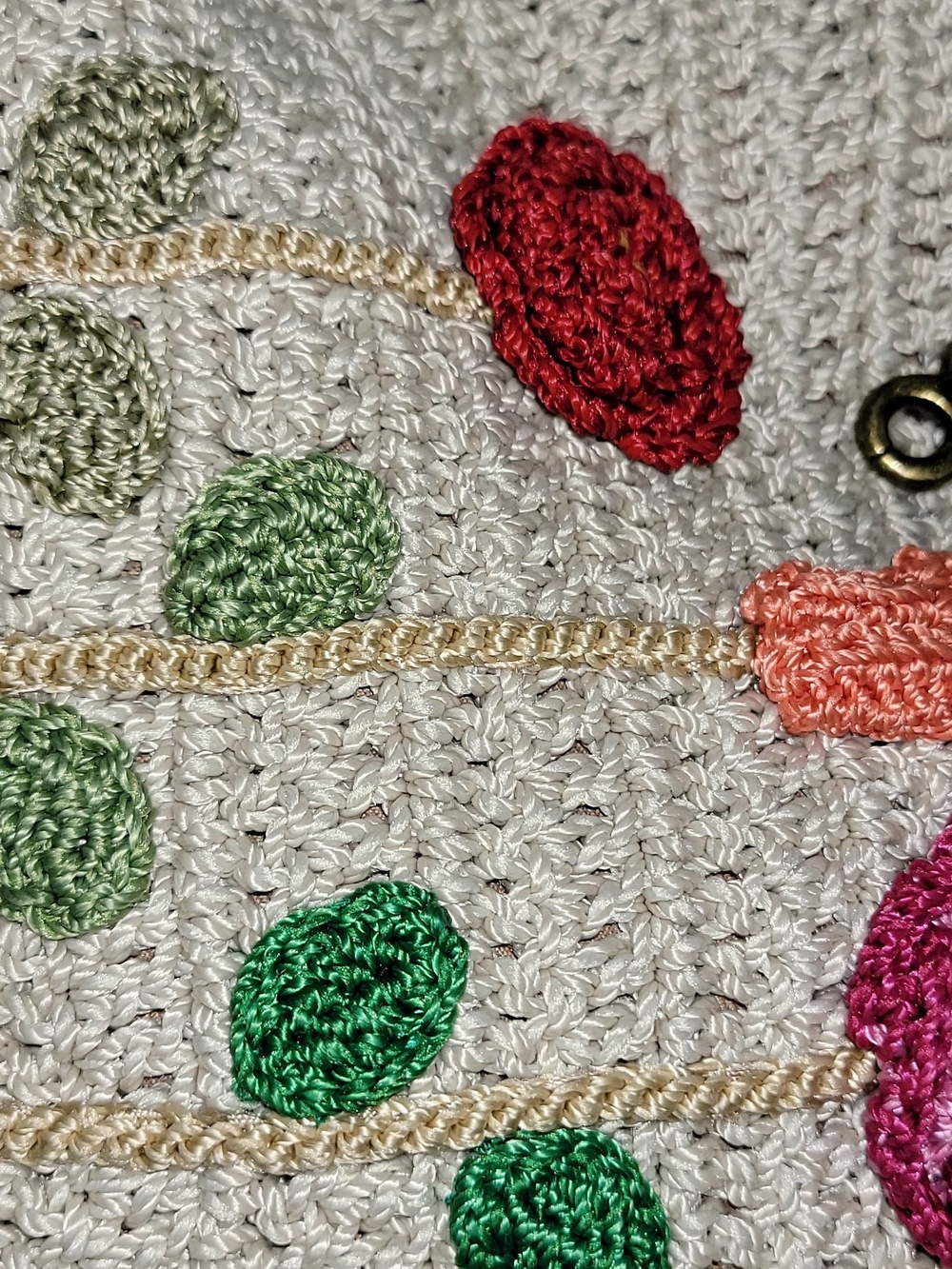 The Sak Beige Crochet Crossbody with Pink, Red, Yellow & Green Floral Appliqués - Picture 6 of 7